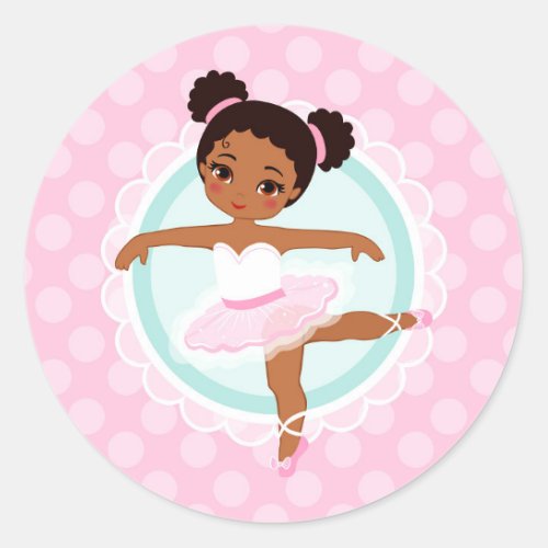 African American Ballerina _ Pink Ballet Dancer Classic Round Sticker