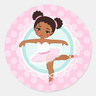 African American Ballerina - Pink Ballet Dancer Classic Round Sticker