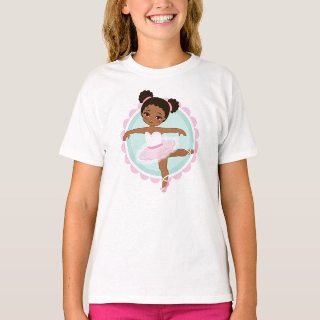 African American Ballerina - Pink Ballet Dancer T-Shirt (Front)