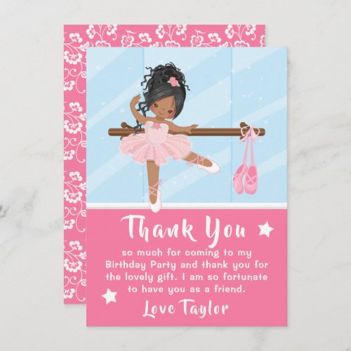 African American Ballerina Pink Birthday Thank You