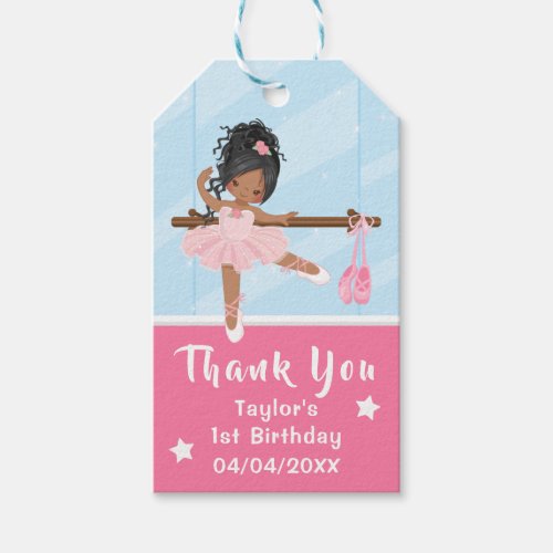 African American Ballerina Pink Birthday Thank You Gift Tags