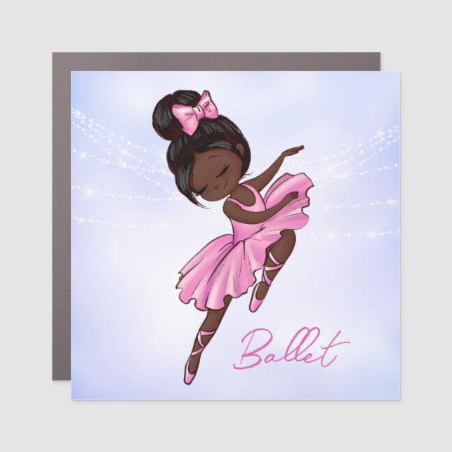 African American Ballerina Pink, Purple Ballet Car Magnet (Front)