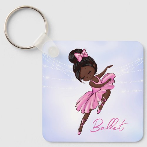 African American Ballerina Pink Purple Ballet Keychain