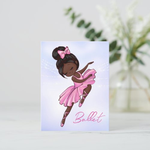 African American Ballerina Pink Purple Ballet Postcard