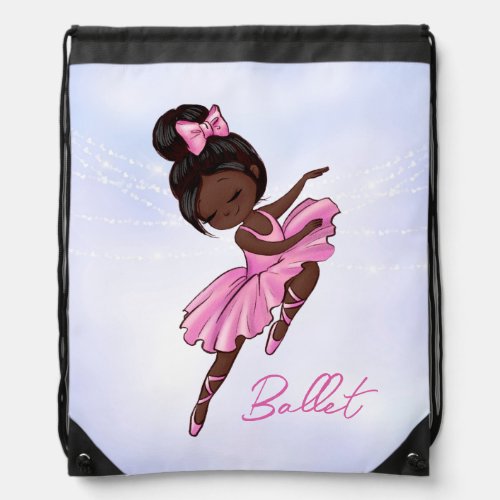 African American Ballerina Pink Tutu Ballet Dance Drawstring Bag