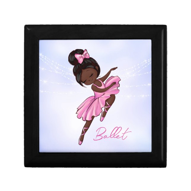 African American Ballerina Pink Tutu Ballet Dance Gift Box (Front)
