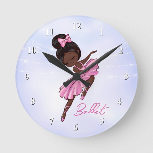 African American Ballerina Pink Tutu Ballet Dance Round Clock