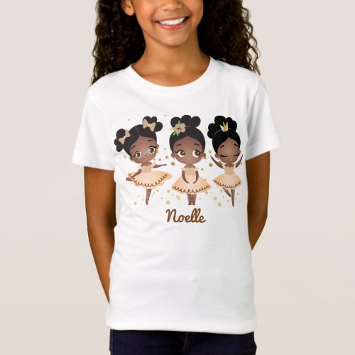 African American Ballerina Princesses Beige Gold  T_Shirt