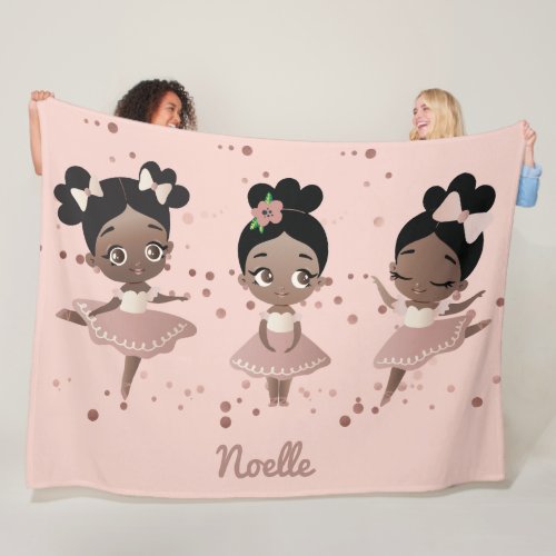 African American Ballerina Princesses Pink Fleece Blanket