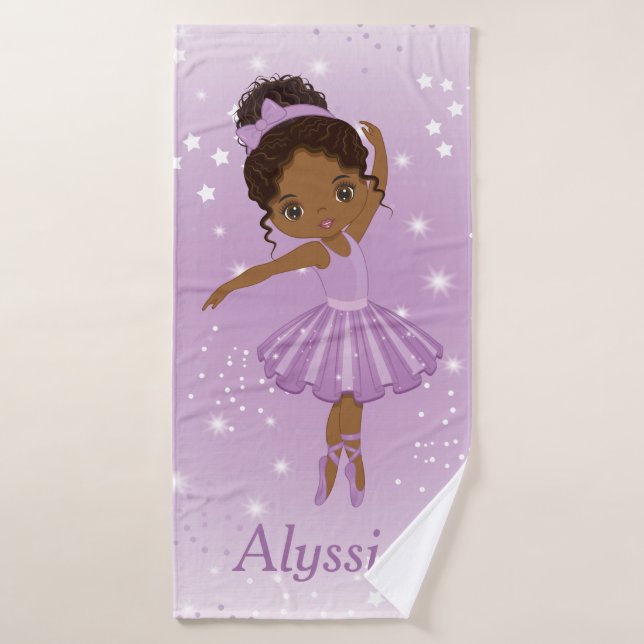 African American Ballerina Purple Tutu Bath Towels (Bath Towel)