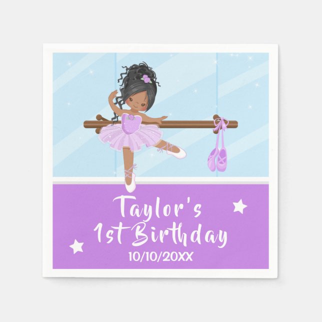 African American Ballerina Purple Tutu Birthday Na Napkins (Front)