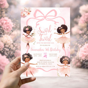 African American Ballerina Tutu Pink Bow Birthday Invitation