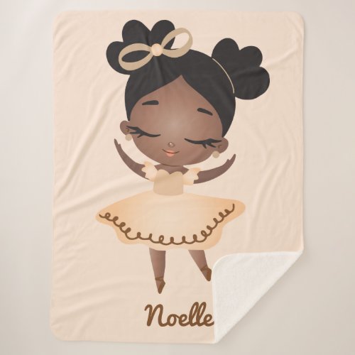 African American Ballerina with Bow Beige Sherpa Blanket