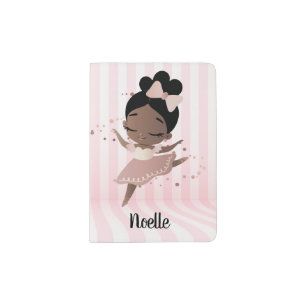 African American Ballerina with Bow, Pink & Beige Passport Holder