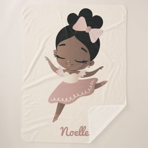 African American Ballerina with Bow Pink  Beige Sherpa Blanket