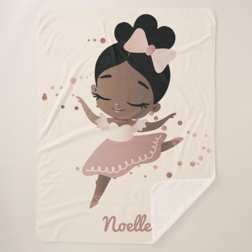 African American Ballerina with Bow Pink  Beige Sherpa Blanket