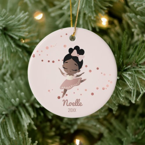 African American Ballerina with Bow Rose Gold Ceramic Ornament