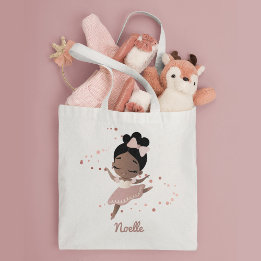 African American Ballerina with Bow, Rose Gold Tote Bag
