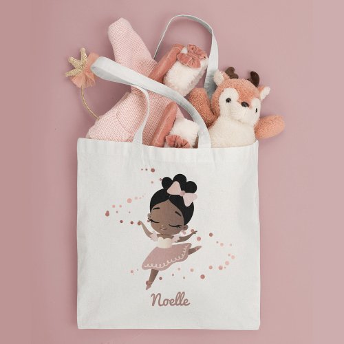 African American Ballerina with Bow Rose Gold Tote Bag