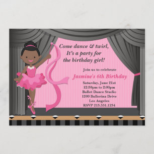 African American Ballet Dance Birthday Party Invitation