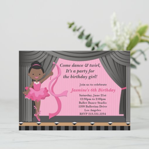 African American Ballet Dance Birthday Party Invitation | Zazzle