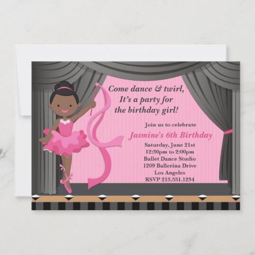 African American Ballet Dance Birthday Party Custom Announcements