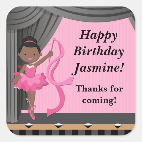 African American Ballet Dance Birthday Party Square Sticker