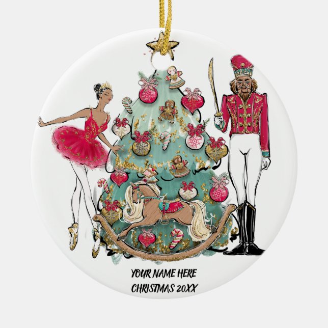 African American Ballet Dancer and Nutcracker Ceramic Ornament (Front)