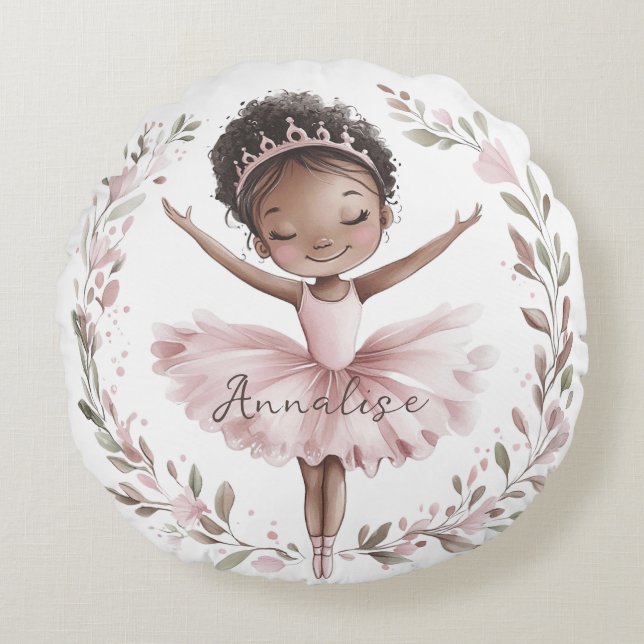 African American Ballet Dancer Round Pillow (Front)