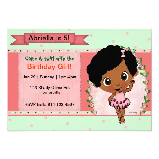 African American Ballet or Dance Birthday Party 5x7 Paper Invitation ...