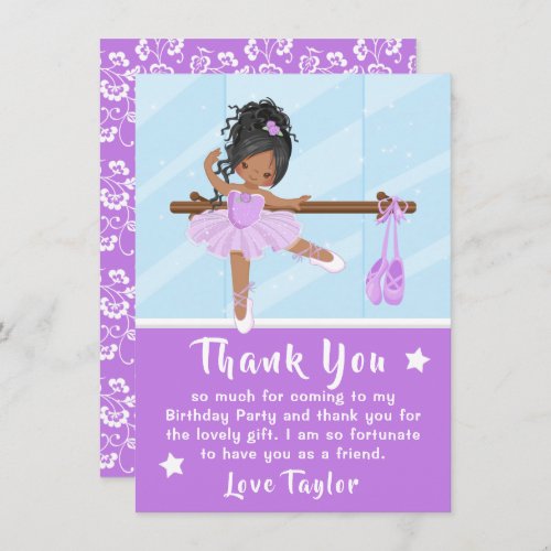 African American Ballet Purple Birthday Thank You 