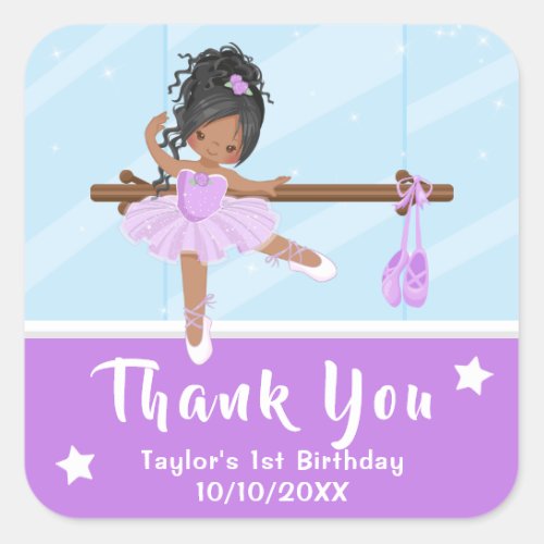 African American Ballet Purple Birthday Thank You  Square Sticker