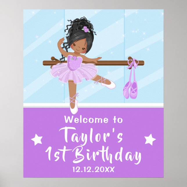 African American Ballet Purple Tutu Welcome Sign (Front)