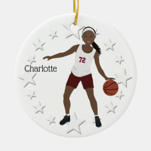 African American Basketball Girl In Maroon Ceramic Ornament