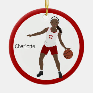 African American Basketball Christmas Ornament Black Female Girl 