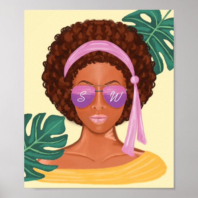 African American Beach Beauty Retro Tropical Poster (Front)