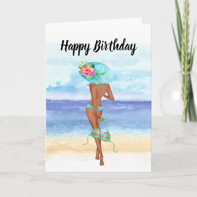 African American Beach Birthday Card (Front)