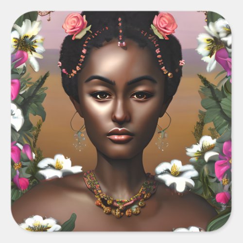 African_American Beauty AI Art Square Sticker