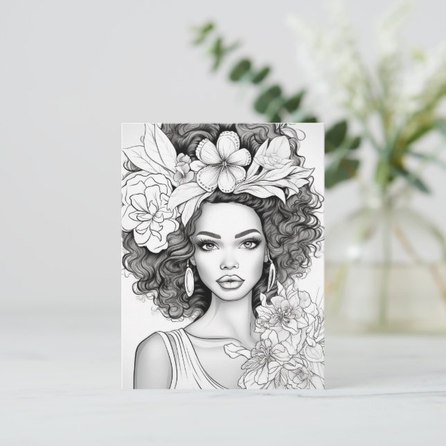 African American Beauty | Color Your Own Postcard (Standing Front)