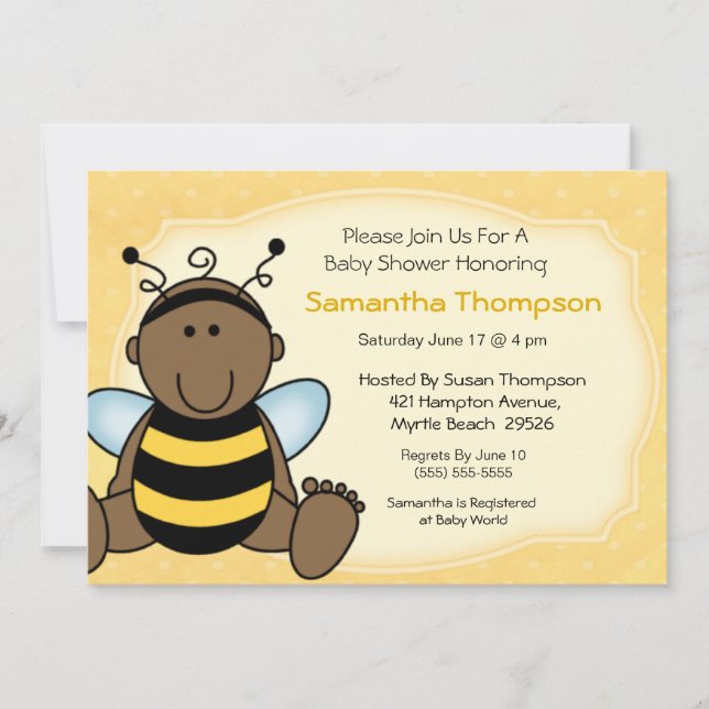 African American Bee Baby Shower  Invitation (Front)