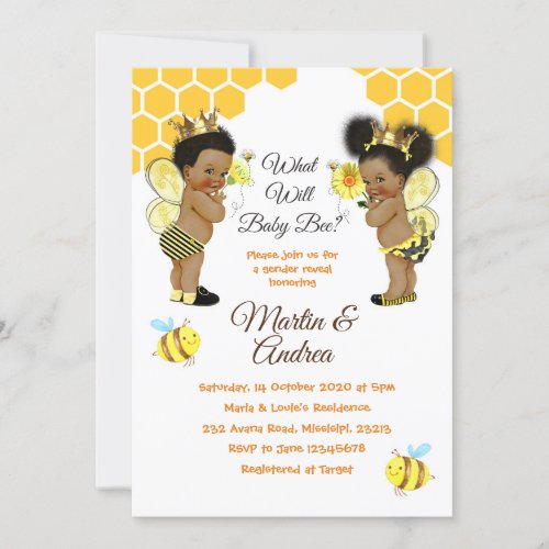 African American Bee Gender Reveal Bee Party Invitation