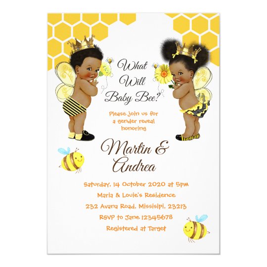 African American Bee Gender Reveal Bee Party Invitation | Zazzle.com