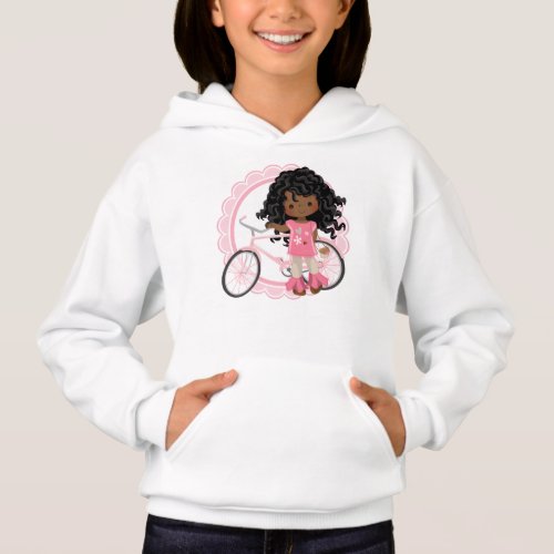 African American Bicycle Girl _ Pink White Hoodie