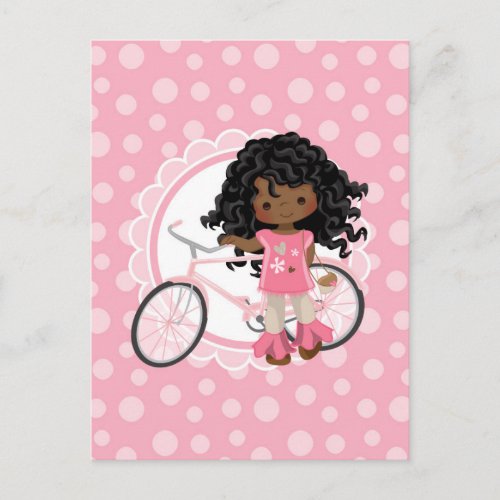 African American Bicycle Girl _ Pink White Postcard