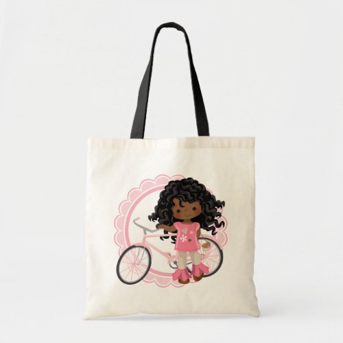 African American Bicycle Girl _ Pink White Tote Bag