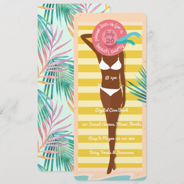 African American Bikini Babe Summer Beach Party Invitation (Front/Back)