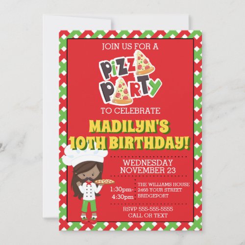 African American Birthday Girl Pizza Party Invitation