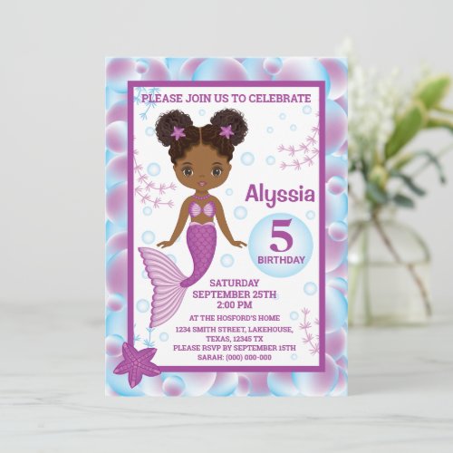African American Birthday Mermaid Invitation