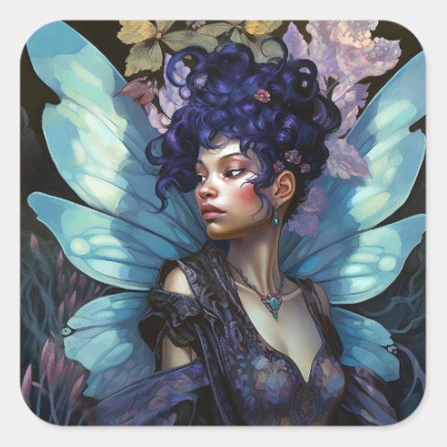 African American Black Fairy Fantasy Art Square Sticker