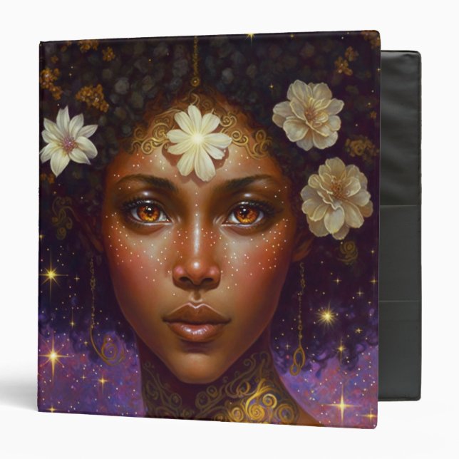 African American Black Goddess Queen Fantasy Art 3 3 Ring Binder (Front/Inside)